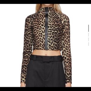 Ganni leopard zip up top